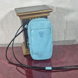 Versace Light Blue Patent Crossbody Phone Bag